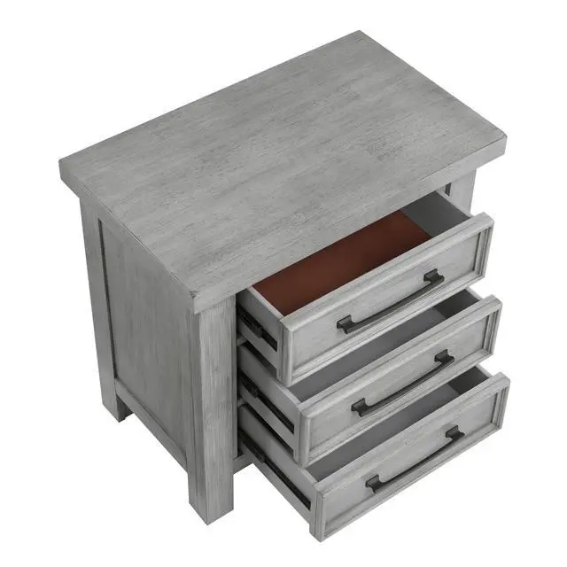 Alt view image 4 of 7 - Transitional Antique Gray Finish Nightstand Of 3X Drawers Classic Bedroom Furniture 1Pc Bedside Cabinet