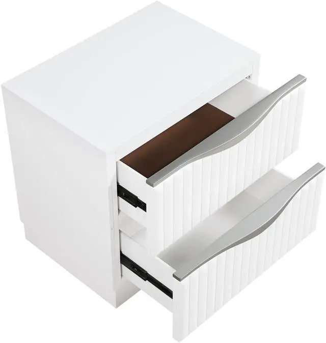 Alt view image 5 of 7 - Luxurious Pearl White Finish Nightstand Of Two Drawers Textured Panel Sleek Handles Glam Bedroom Furniture 1Pc Bedside Cabinet