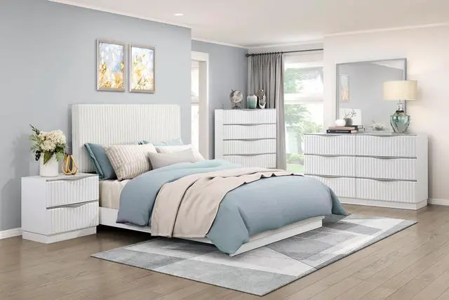 Alt view image 6 of 7 - Luxurious Pearl White Finish Nightstand Of Two Drawers Textured Panel Sleek Handles Glam Bedroom Furniture 1Pc Bedside Cabinet