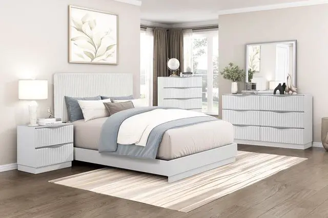 Alt view image 7 of 7 - Luxurious Pearl White Finish Nightstand Of Two Drawers Textured Panel Sleek Handles Glam Bedroom Furniture 1Pc Bedside Cabinet