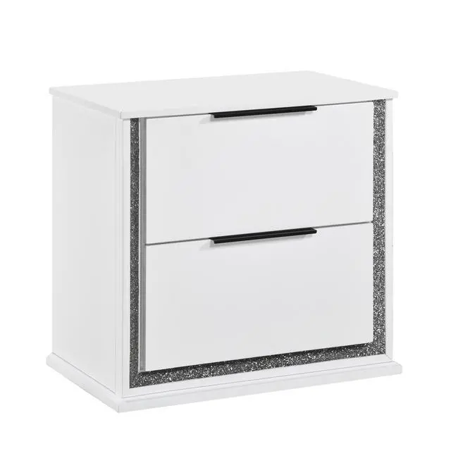 Alt view image 3 of 7 - Contemporary Glam White Finish Nightstand With Two Drawers Led Light 8-Colors Bedroom Furniture 1Pc Bedside Cabinet