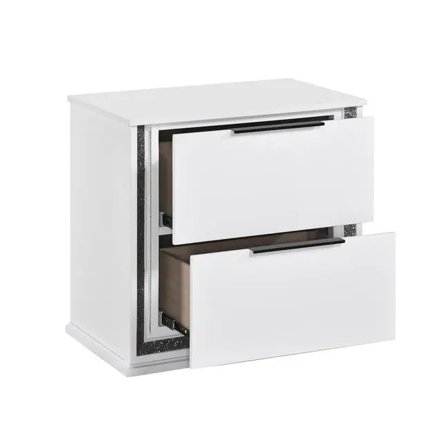 Alt view image 4 of 7 - Contemporary Glam White Finish Nightstand With Two Drawers Led Light 8-Colors Bedroom Furniture 1Pc Bedside Cabinet