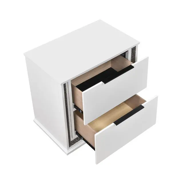 Alt view image 5 of 7 - Contemporary Glam White Finish Nightstand With Two Drawers Led Light 8-Colors Bedroom Furniture 1Pc Bedside Cabinet