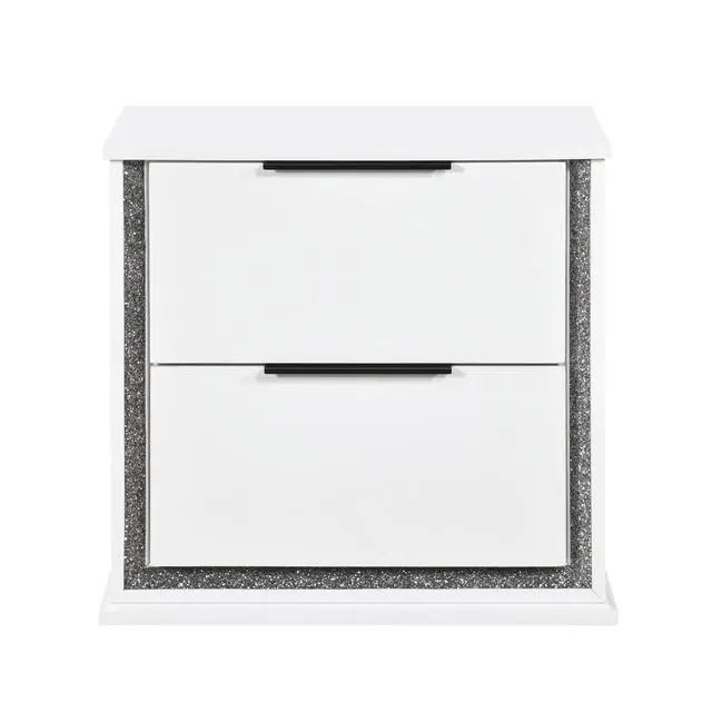 Alt view image 2 of 7 - Contemporary Glam White Finish Nightstand With Two Drawers Led Light 8-Colors Bedroom Furniture 1Pc Bedside Cabinet