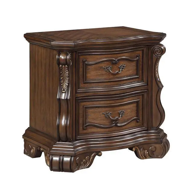 Alt view image 2 of 7 - Formal Traditional Dark Brown Finish Luxury Nightstand Of 2X Drawers Gold Accent Detailing Bedroom Furniture 1Pc Bedside Cabinet