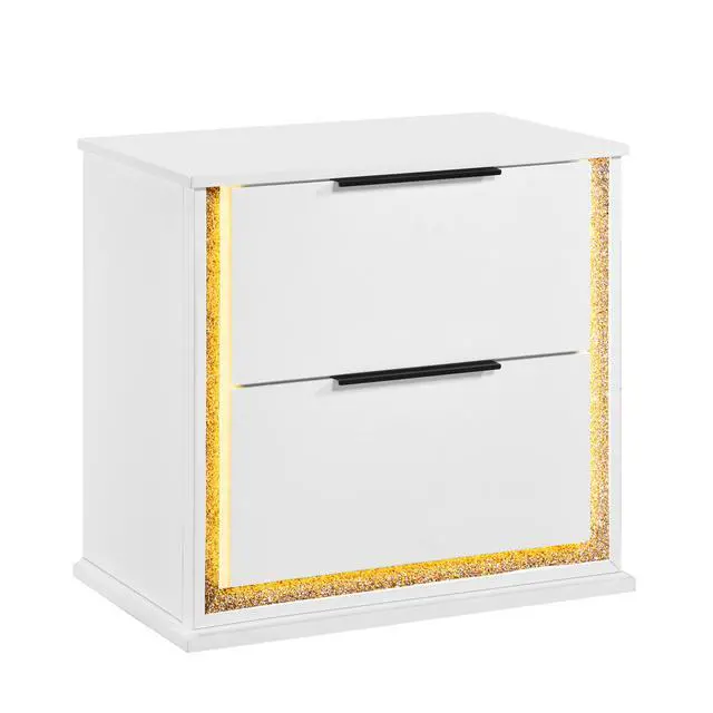 Alt view image 7 of 7 - Contemporary Glam White Finish Nightstand With Two Drawers Led Light 8-Colors Bedroom Furniture 1Pc Bedside Cabinet