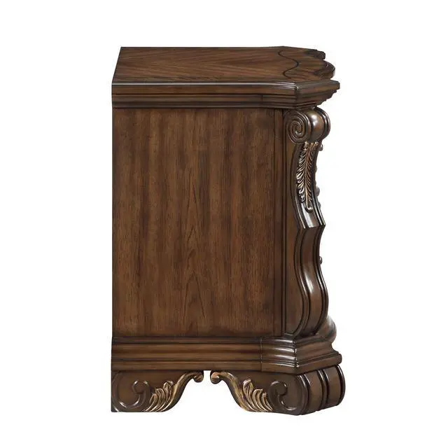 Alt view image 4 of 7 - Formal Traditional Dark Brown Finish Luxury Nightstand Of 2X Drawers Gold Accent Detailing Bedroom Furniture 1Pc Bedside Cabinet