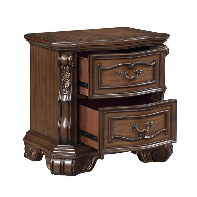Alt view image 3 of 7 - Formal Traditional Dark Brown Finish Luxury Nightstand Of 2X Drawers Gold Accent Detailing Bedroom Furniture 1Pc Bedside Cabinet