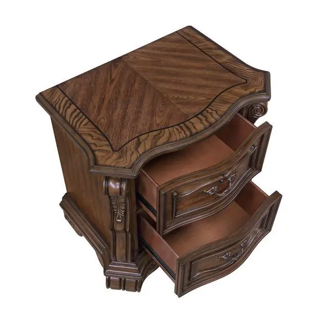 Alt view image 5 of 7 - Formal Traditional Dark Brown Finish Luxury Nightstand Of 2X Drawers Gold Accent Detailing Bedroom Furniture 1Pc Bedside Cabinet