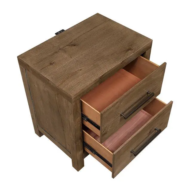 Alt view image 5 of 7 - Rustic Modern Brown Nightstand with Charging Ports Bulit-in USB Sturdy Frame Drawers Bedroom Furniture 1pc Bedside Cabinet