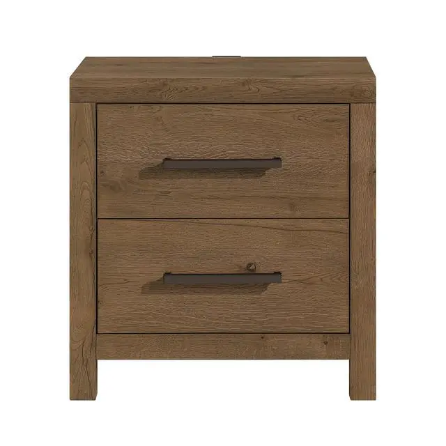 Alt view image 2 of 7 - Rustic Modern Brown Nightstand with Charging Ports Bulit-in USB Sturdy Frame Drawers Bedroom Furniture 1pc Bedside Cabinet