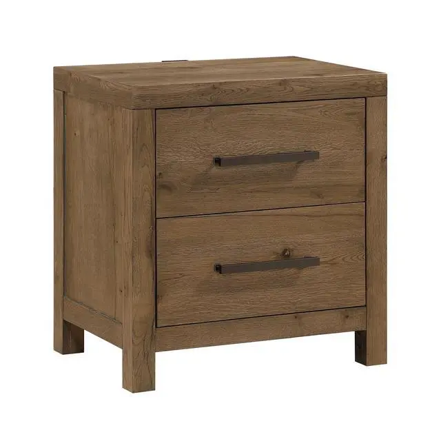 Alt view image 3 of 7 - Rustic Modern Brown Nightstand with Charging Ports Bulit-in USB Sturdy Frame Drawers Bedroom Furniture 1pc Bedside Cabinet