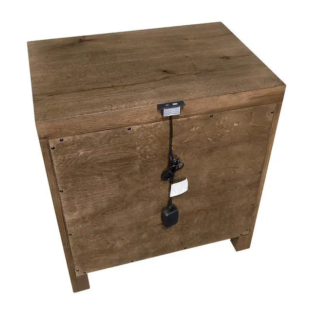 Alt view image 6 of 7 - Rustic Modern Brown Nightstand with Charging Ports Bulit-in USB Sturdy Frame Drawers Bedroom Furniture 1pc Bedside Cabinet