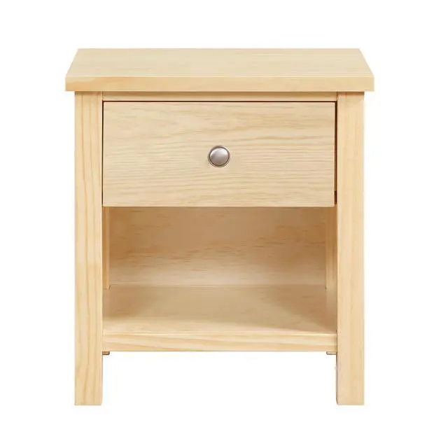 Alt view image 3 of 7 - 1-Drawer Nightstand With Storage Cubby Natural Pine Finish Wooden Bedroom Furniture 1Pc Bedside Table
