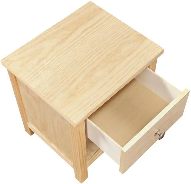 Alt view image 6 of 7 - 1-Drawer Nightstand With Storage Cubby Natural Pine Finish Wooden Bedroom Furniture 1Pc Bedside Table