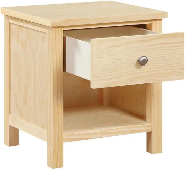 Alt view image 5 of 7 - 1-Drawer Nightstand With Storage Cubby Natural Pine Finish Wooden Bedroom Furniture 1Pc Bedside Table