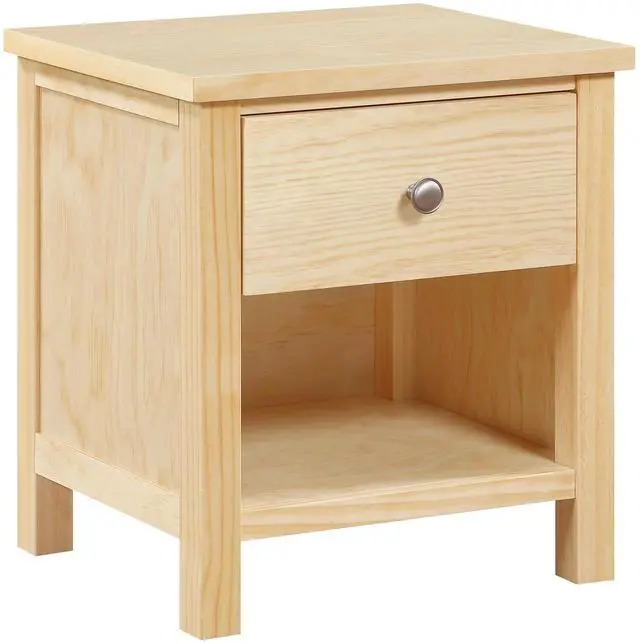 Alt view image 4 of 7 - 1-Drawer Nightstand With Storage Cubby Natural Pine Finish Wooden Bedroom Furniture 1Pc Bedside Table