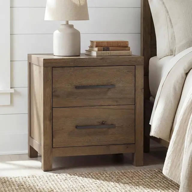 Alt view image 7 of 7 - Rustic Modern Brown Nightstand with Charging Ports Bulit-in USB Sturdy Frame Drawers Bedroom Furniture 1pc Bedside Cabinet