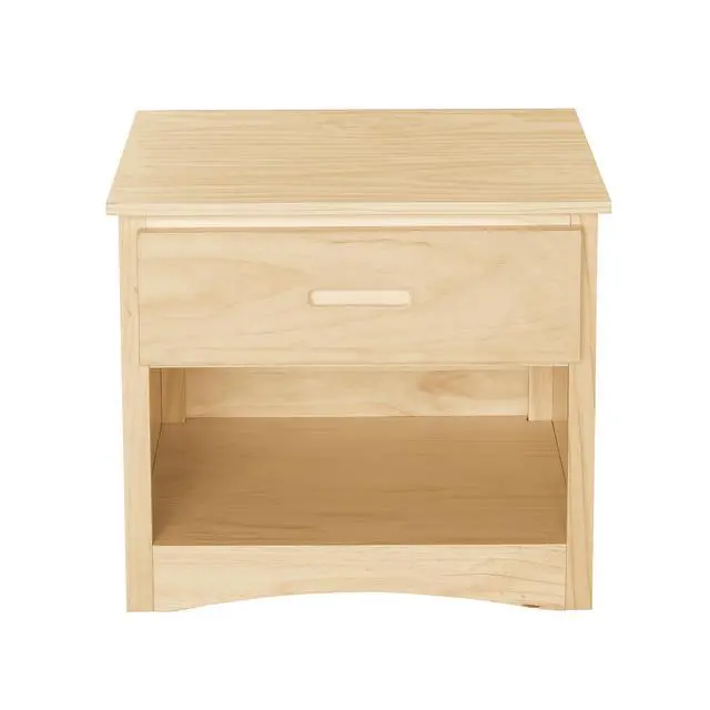 Alt view image 2 of 7 - Contemporary Nightstand With Drawer Open Shelf Natural Pine Finish Wooden Bedroom Furniture 1Pc Bedside Cabinet
