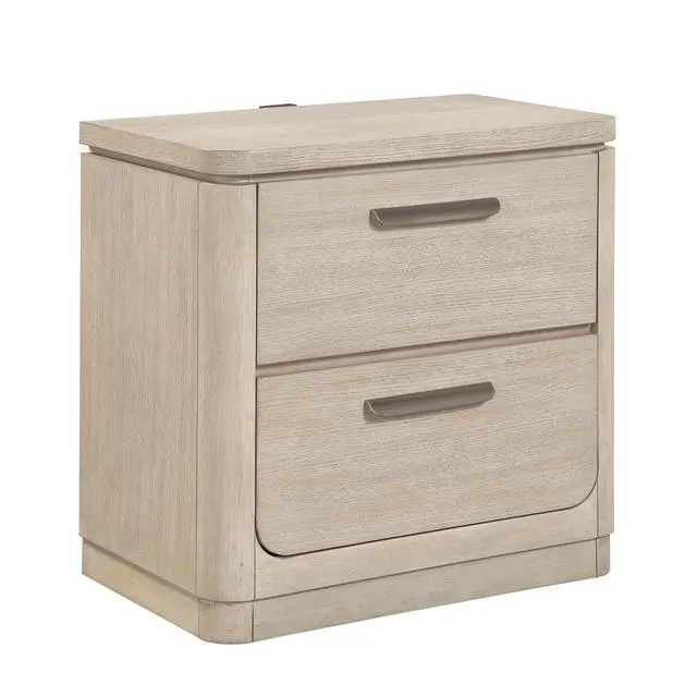 Alt view image 2 of 7 - Storage Drawers Nightstand With Usb Charging Ports Light Gray Natural Finish Bedroom Furniture 1Pc Bedside Table