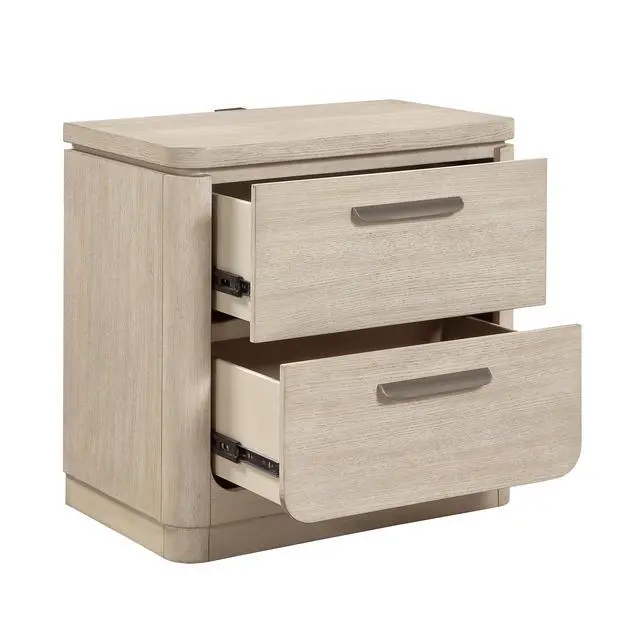 Alt view image 3 of 7 - Storage Drawers Nightstand With Usb Charging Ports Light Gray Natural Finish Bedroom Furniture 1Pc Bedside Table