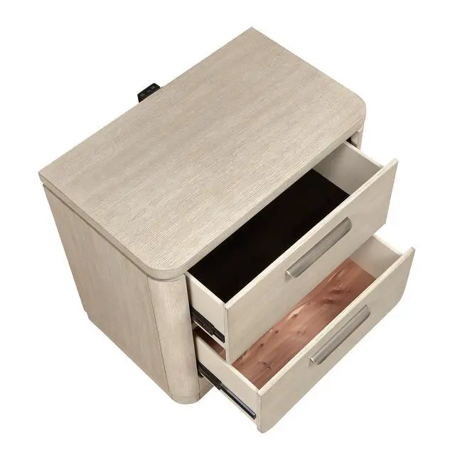 Alt view image 4 of 7 - Storage Drawers Nightstand With Usb Charging Ports Light Gray Natural Finish Bedroom Furniture 1Pc Bedside Table
