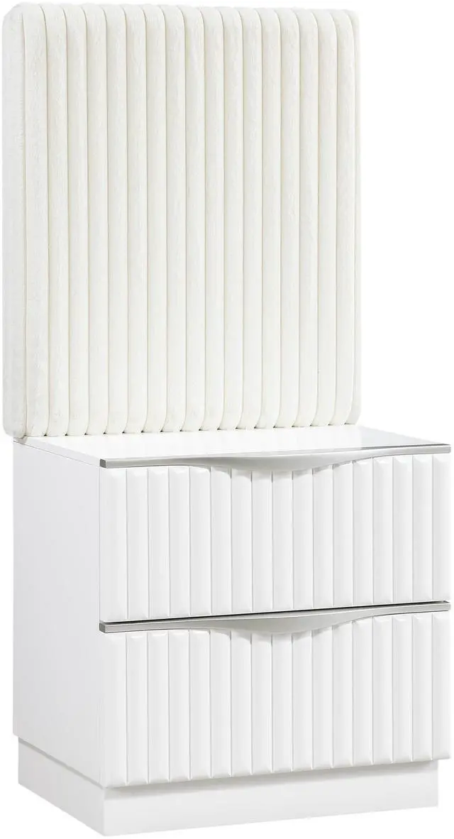 Alt view image 3 of 7 - Luxurious Pearl White Finish Two Drawers Nightstand With Wall Panel Upholstery Sleek Handles Glam Bedroom Furniture 1Pc Bedside Cabinet