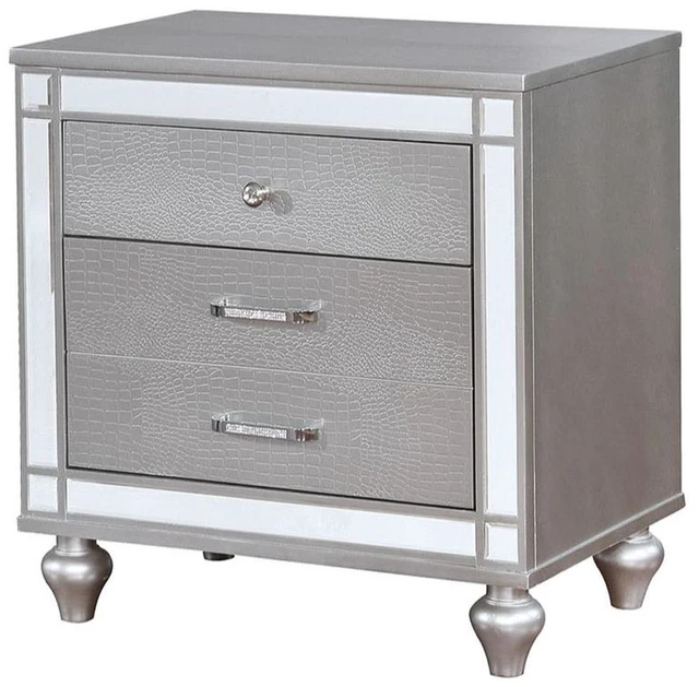 Main image of 2 Drawers Wooden Drawer With Mirror Trim, Silver