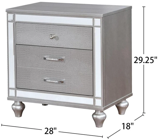 Alt view image 3 of 5 - 2 Drawers Wooden Drawer With Mirror Trim, Silver