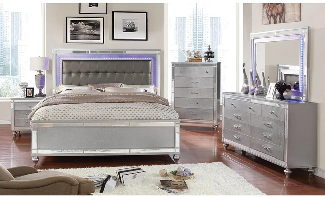 Alt view image 5 of 5 - 2 Drawers Wooden Drawer With Mirror Trim, Silver