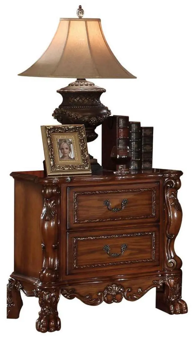 Main image of Wooden Nightstand With 2 Drawers In Cherry Oak Finish