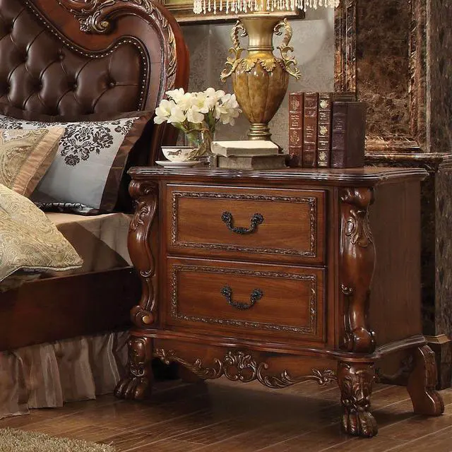 Alt view image 2 of 5 - Wooden Nightstand With 2 Drawers In Cherry Oak Finish