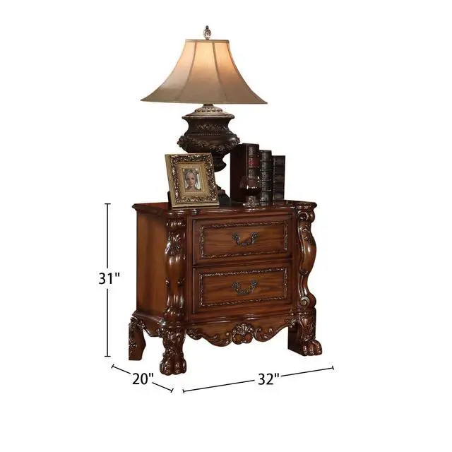 Alt view image 3 of 5 - Wooden Nightstand With 2 Drawers In Cherry Oak Finish