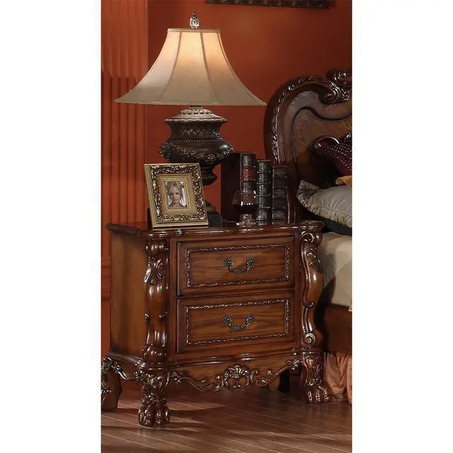 Alt view image 4 of 5 - Wooden Nightstand With 2 Drawers In Cherry Oak Finish