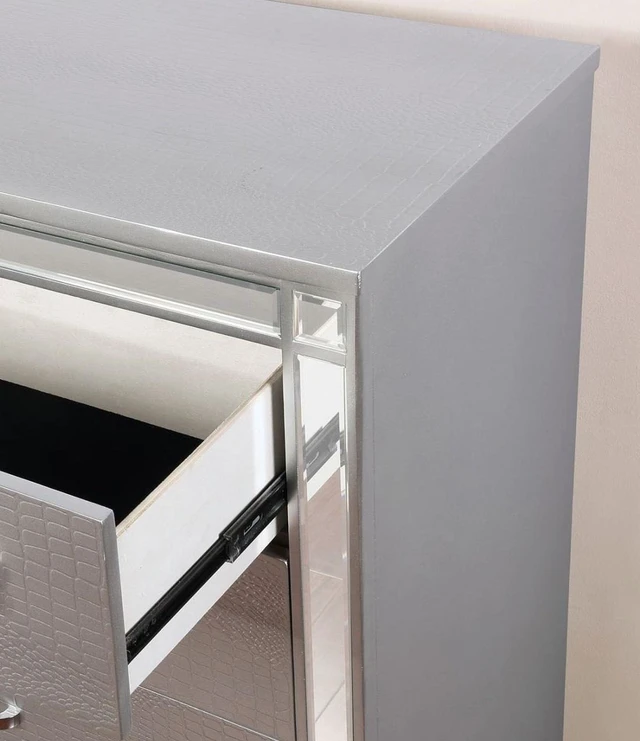 Alt view image 4 of 5 - 2 Drawers Wooden Drawer With Mirror Trim, Silver