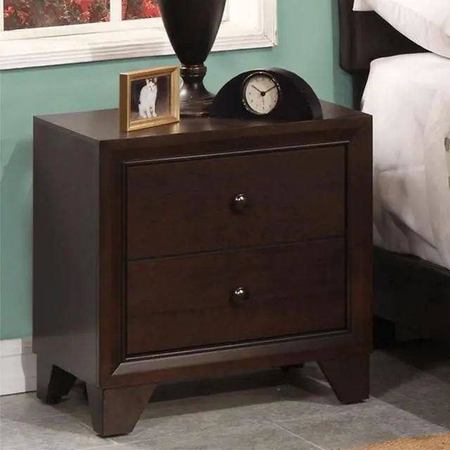 Alt view image 2 of 6 - Wooden Nightstand With 2 Drawers In Espresso Finish