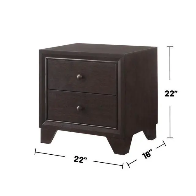 Alt view image 3 of 6 - Wooden Nightstand With 2 Drawers In Espresso Finish