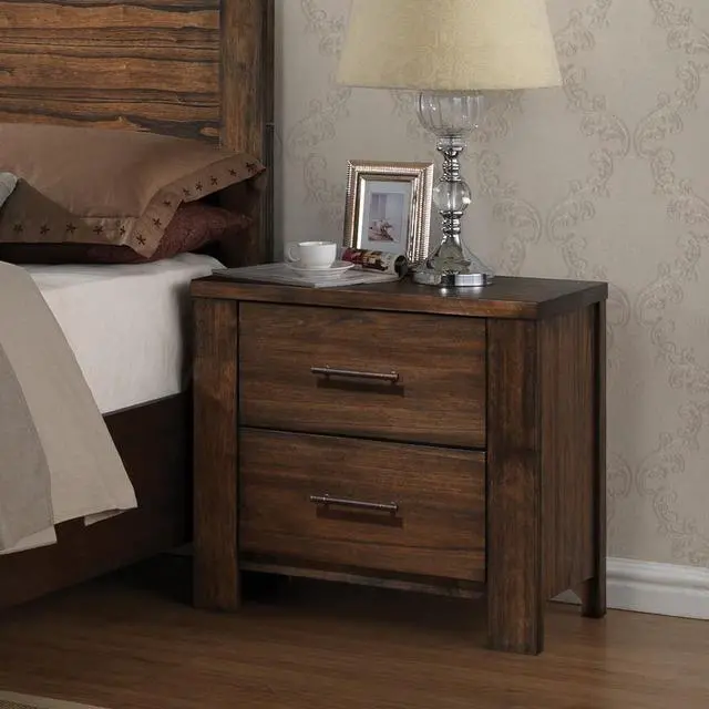 Alt view image 2 of 5 - Wooden Nightstand With 2 Drawers In Oak Finish