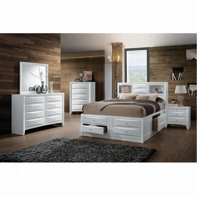 Alt view image 5 of 5 - Wooden Nightstand With 2 Drawers And 1 Tray, White