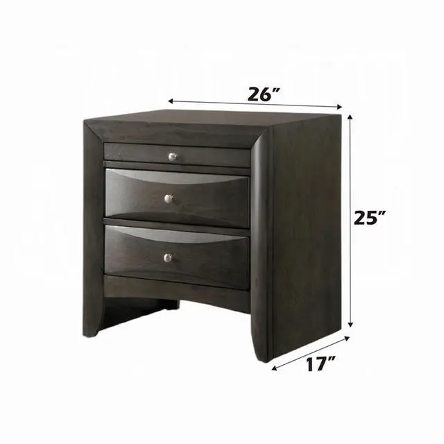 Alt view image 3 of 5 - Wooden Nightstand With 2 Drawers And 1 Tray, Gray Oak