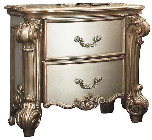 Main image of 2 Drawers Wooden Nightstand In Gold Patina Finish