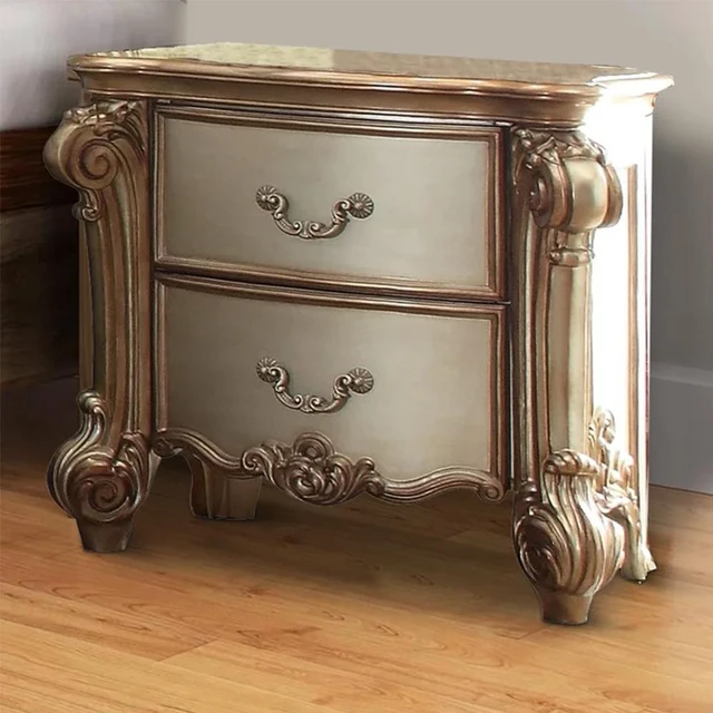 Alt view image 2 of 5 - 2 Drawers Wooden Nightstand In Gold Patina Finish