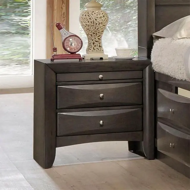 Alt view image 2 of 5 - Wooden Nightstand With 2 Drawers And 1 Tray, Gray Oak