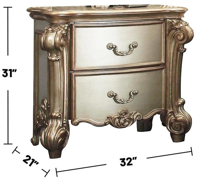 Alt view image 3 of 5 - 2 Drawers Wooden Nightstand In Gold Patina Finish