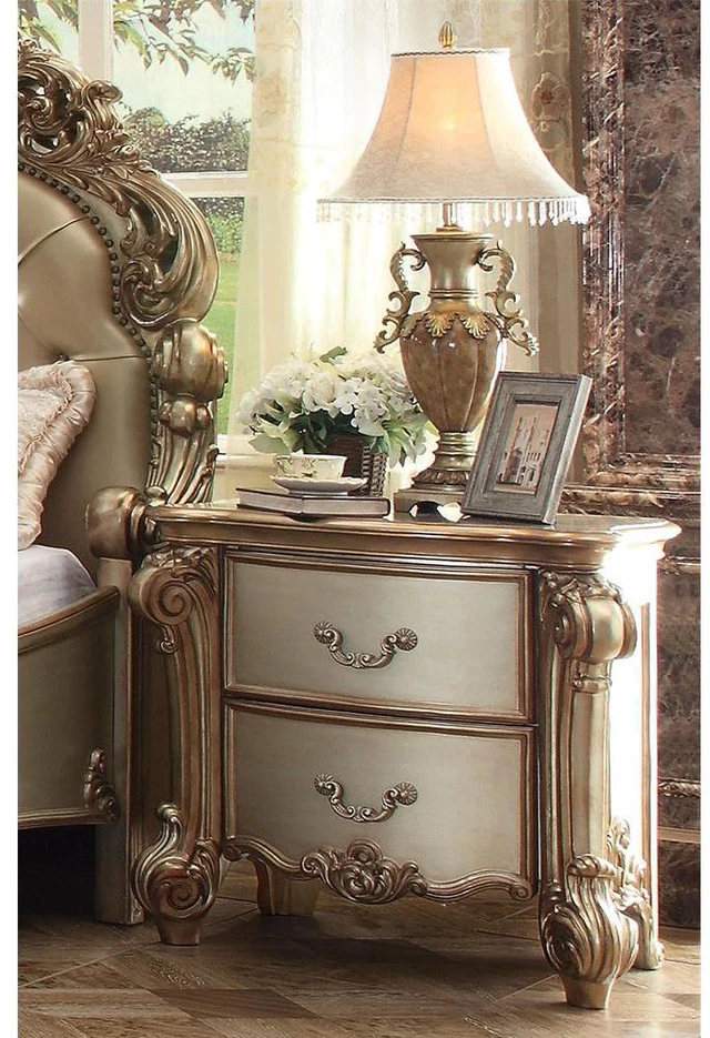 Alt view image 4 of 5 - 2 Drawers Wooden Nightstand In Gold Patina Finish