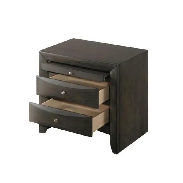 Alt view image 4 of 5 - Wooden Nightstand With 2 Drawers And 1 Tray, Gray Oak