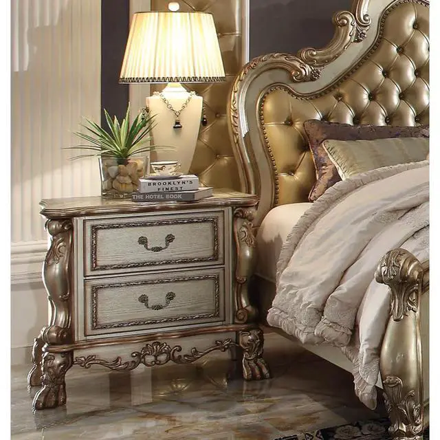 Alt view image 2 of 5 - Wooden 2 Drawers Nightstand In Gold Patina And Bone Finish