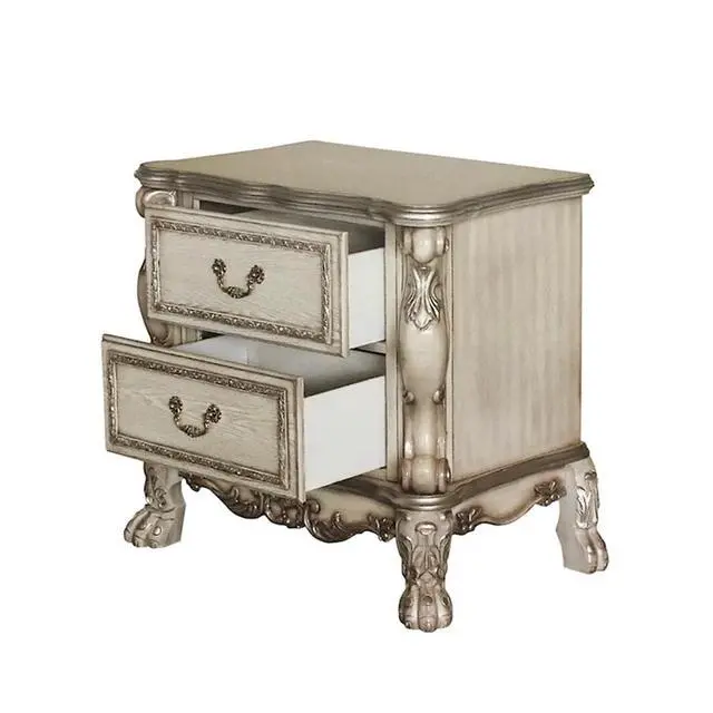 Alt view image 4 of 5 - Wooden 2 Drawers Nightstand In Gold Patina And Bone Finish