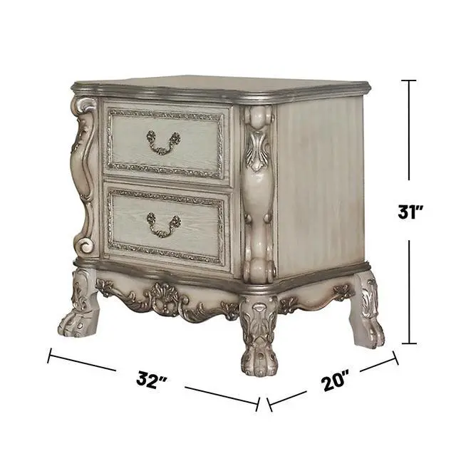 Alt view image 3 of 5 - Wooden 2 Drawers Nightstand In Gold Patina And Bone Finish