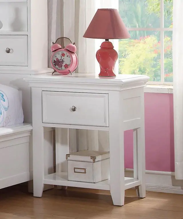 Alt view image 2 of 5 - 1 Drawer And Open Bottom Shelf Wooden Nightstand In White Finish